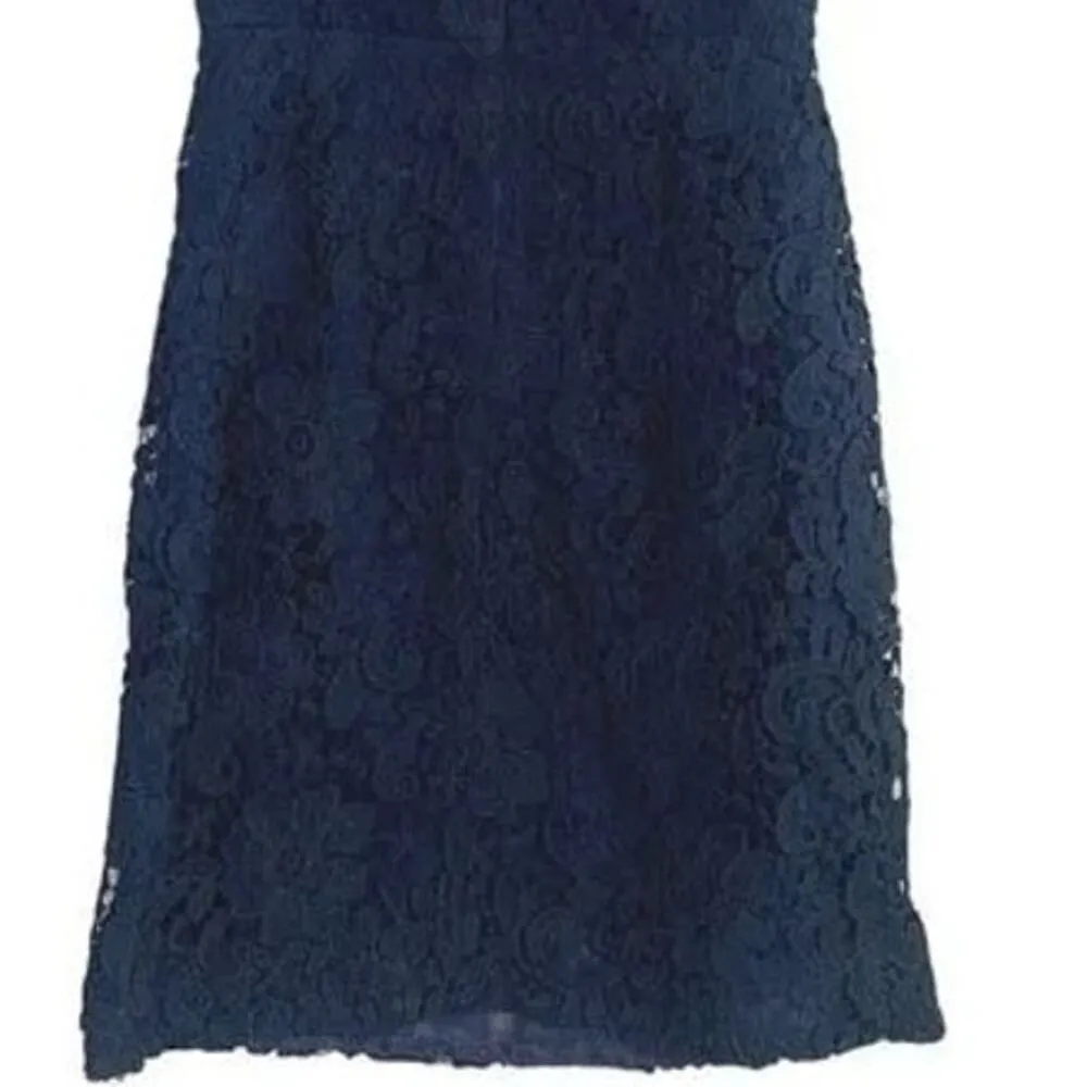 J.Crew Sleeveless Floral Lace Sheath Mini Dress Key Hole Back Zip 00 Navy Blue - Image 10