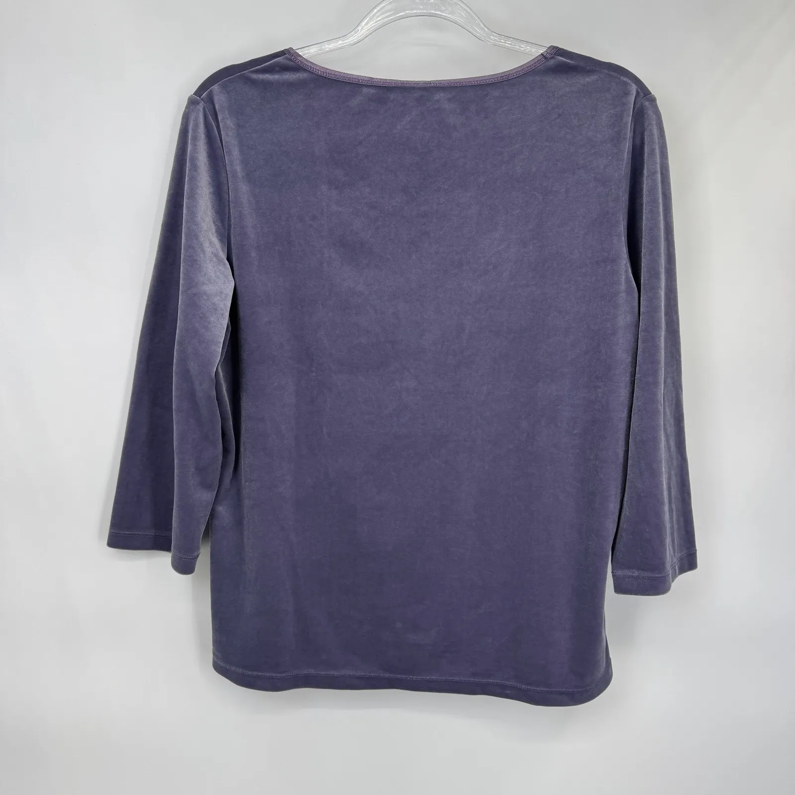 Vintage J. Jill Velour Top Womens Medium 3/4 Sleeve Scoop Neck Lavender Purple - Image 7