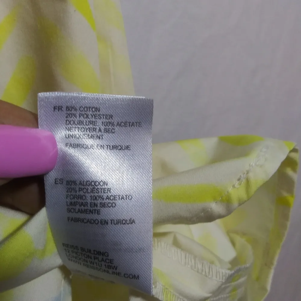 Reiss Audley Watercolor Yellow Patterned V Neck Sleeveless Dress W/ Pockets Sz 8 - Image 9