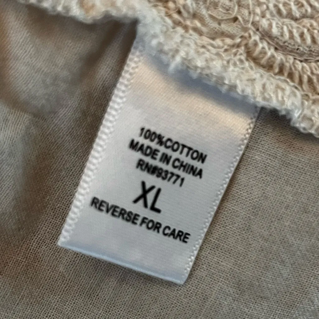 Kaktus Boho Sequin Embroidered On Off Shoulder Peasant Top Size XL Beige Crochet - Image 9