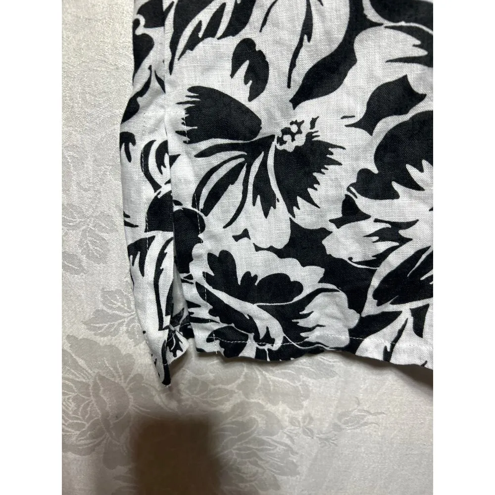 Saint Tropez West 3X Linen Button Up White Black Floral Tropical Hawaiian Cuff - Image 3