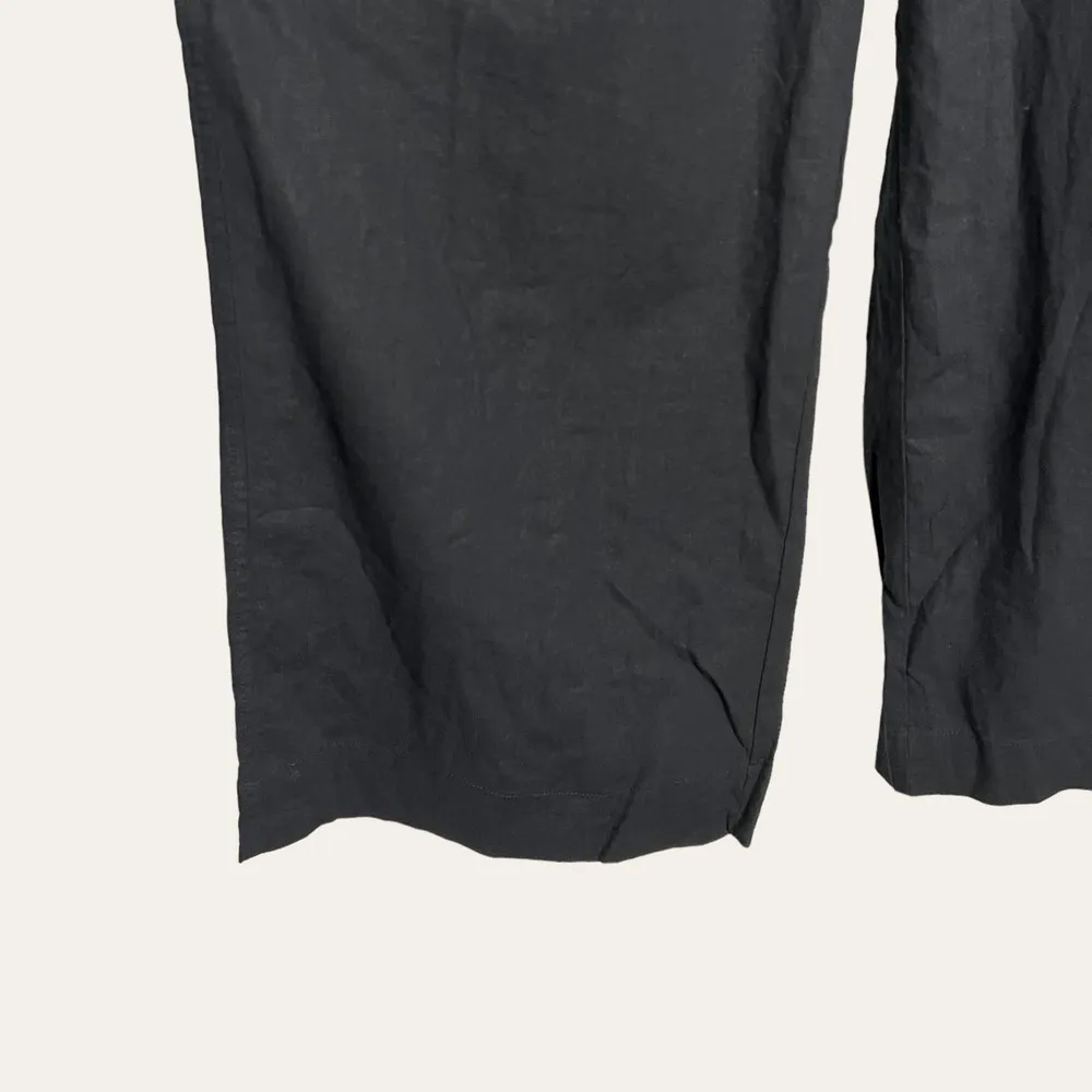 Black Linen Blend Wide Leg Cargo Pants Size 00 - Image 9