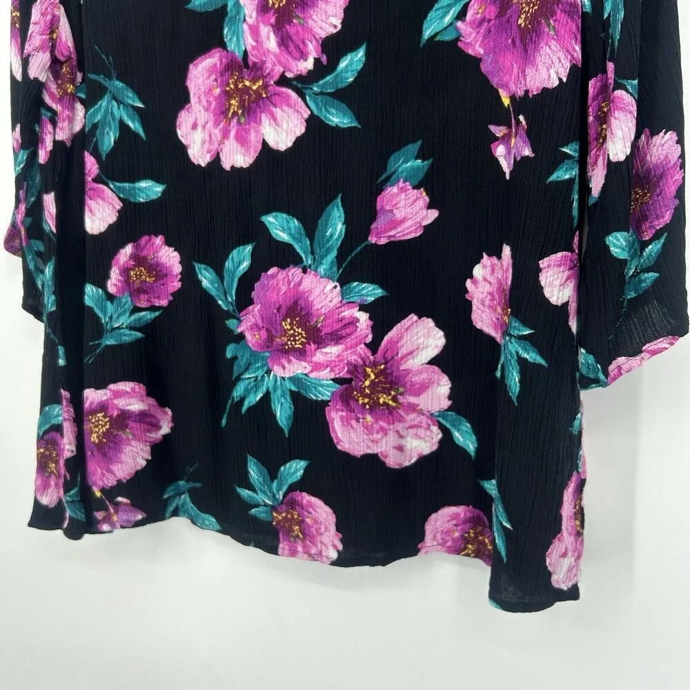 Indigo Rose Black Floral Gauzy Top Boho Feminine Flare Slit Sleeves Size 1X - Image 8