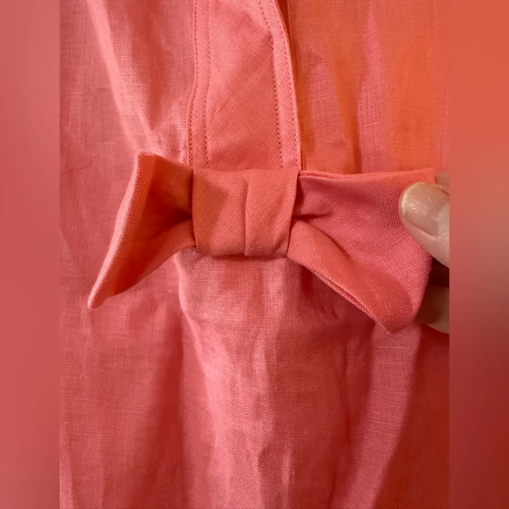 Talbots Pink Linen Bow Front Sleeveless Blouse Top Shirt Preppy Womens Size 14 - Image 4