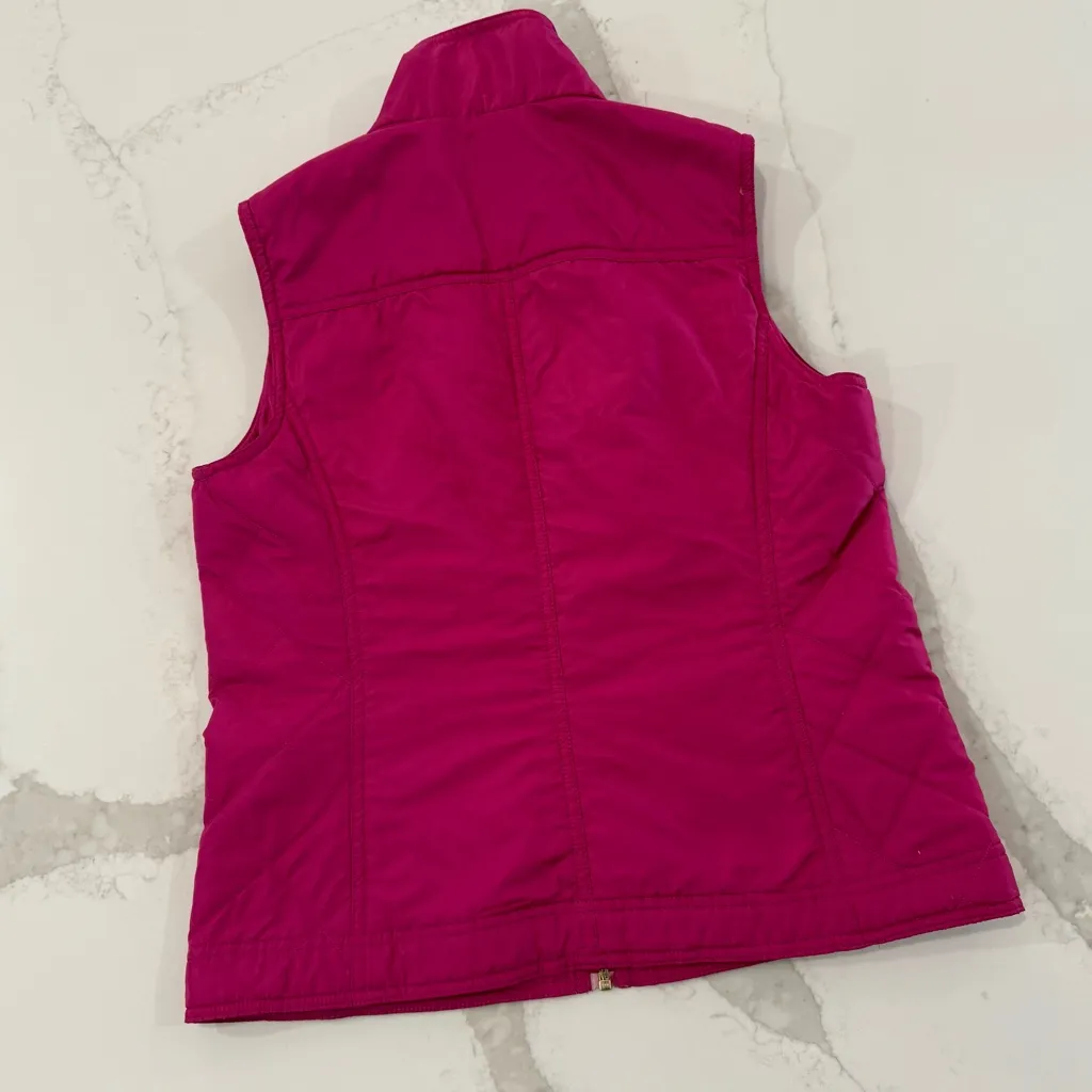 Chico's Sleeveless Puffer Full Zip Jacket Vest Women’s Small Fuchsia/Gold Accent - Image 7