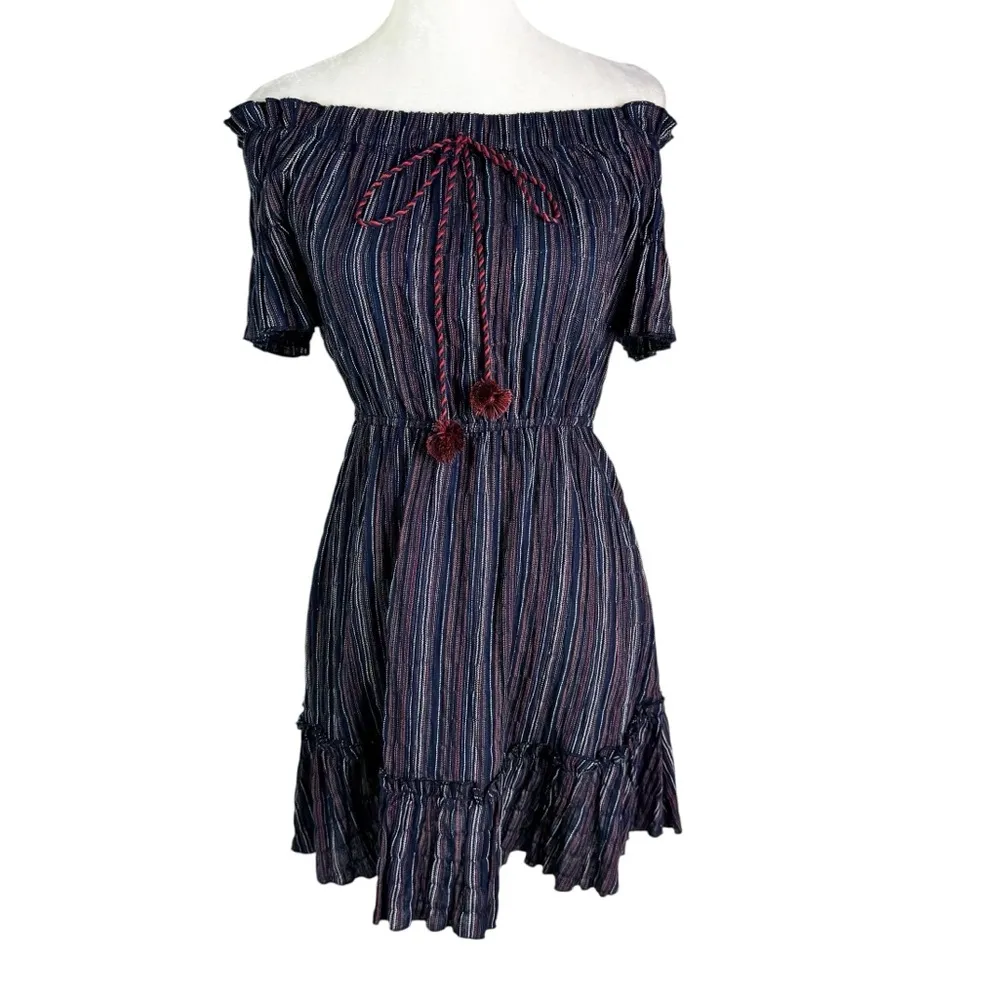 NWT Moon River Anthropologie Women's Cotton Striped Mini Dress Navy Blue Size S - Image 6
