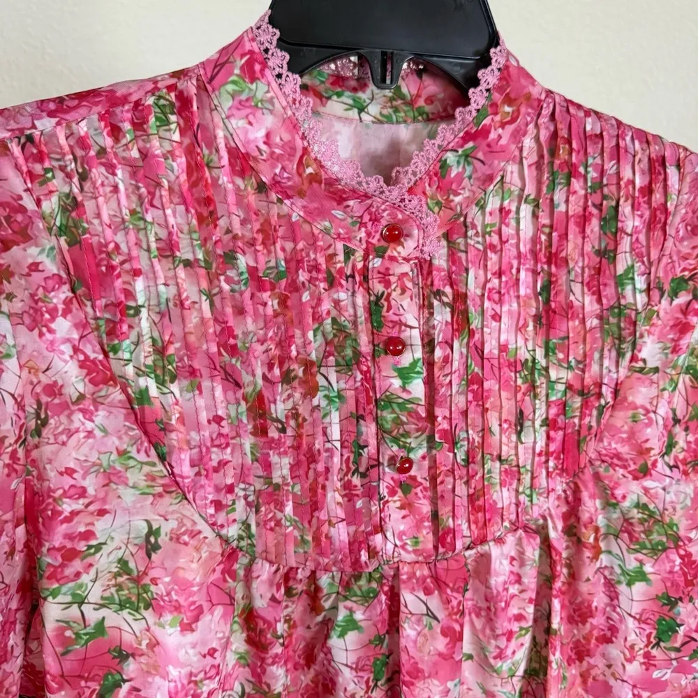 Vintage Inspired Pleated Floral Pink Lace Cottagecore Fairy Garden Barbie Chic Size L - Image 6