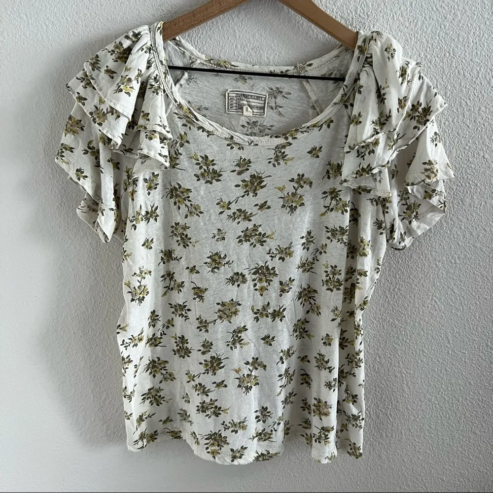 Current/Elliott The Double Ruffle Tee Linen Cotton Pearson Floral 2 - Medium - Image 3