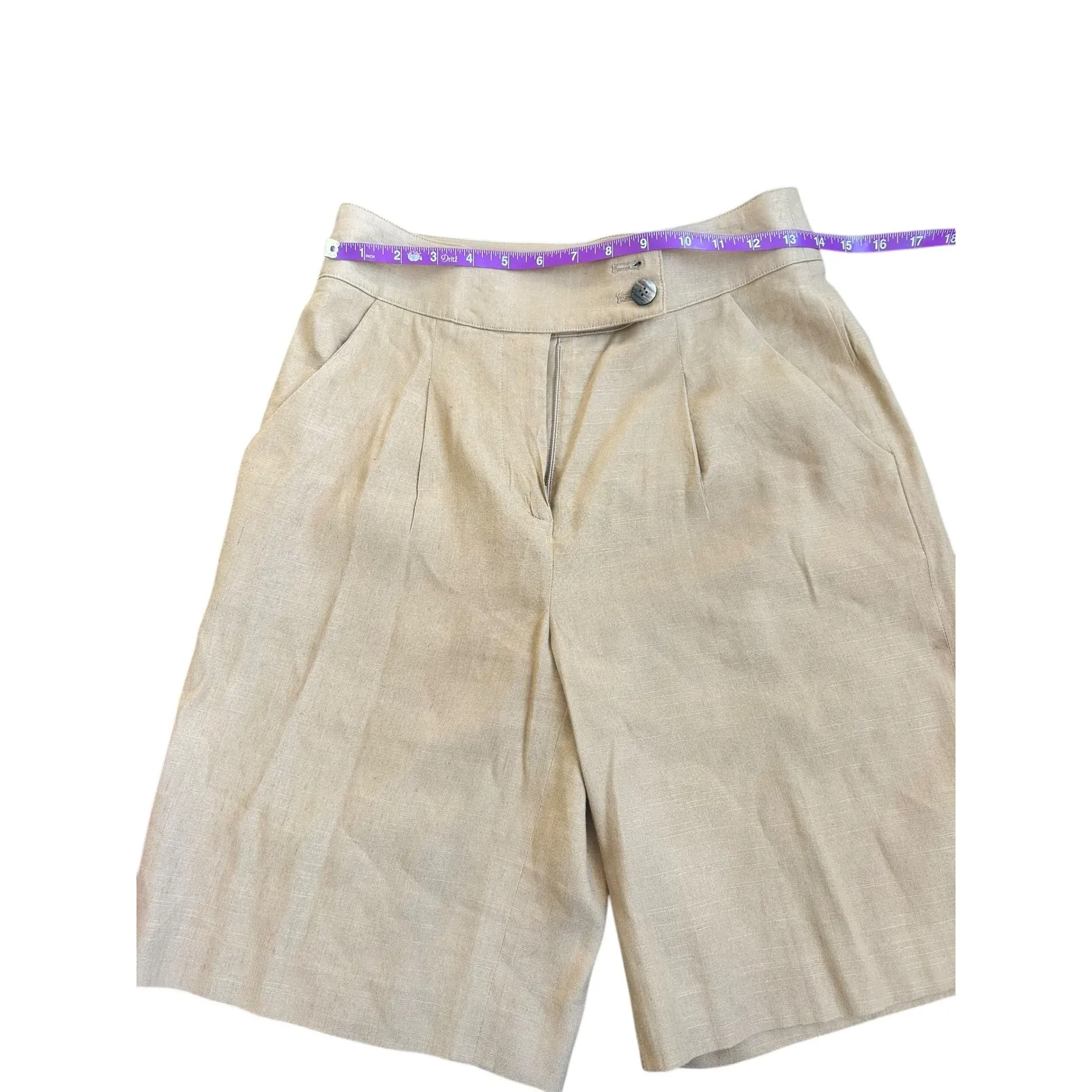 Veronica Beard Saira High Rise Linen-Blend Shorts Camel Pleated Knee Length Sz 0 - Image 8