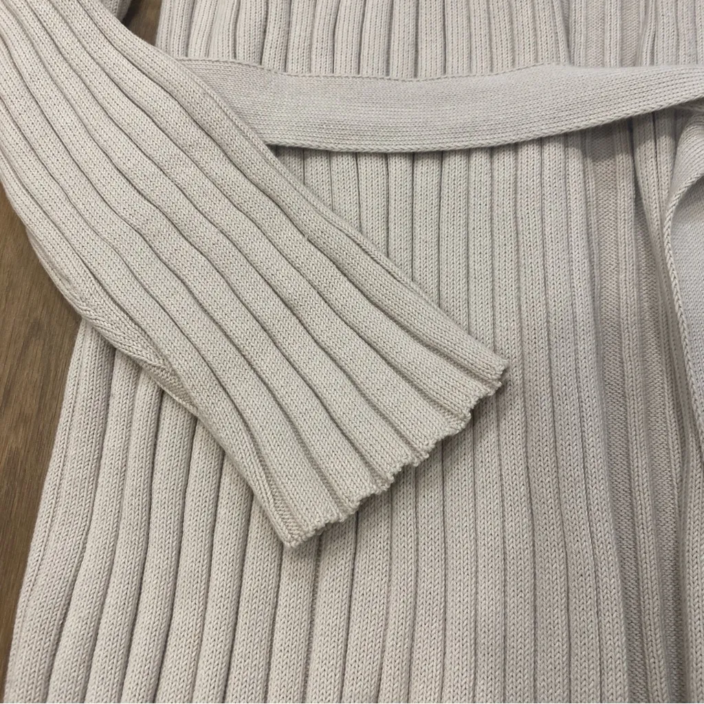🌟MAX MARA🌟 LEISURE COTTON RIBBED LONG BELTED CARDIGAN BEIGE SZ L - Image 4