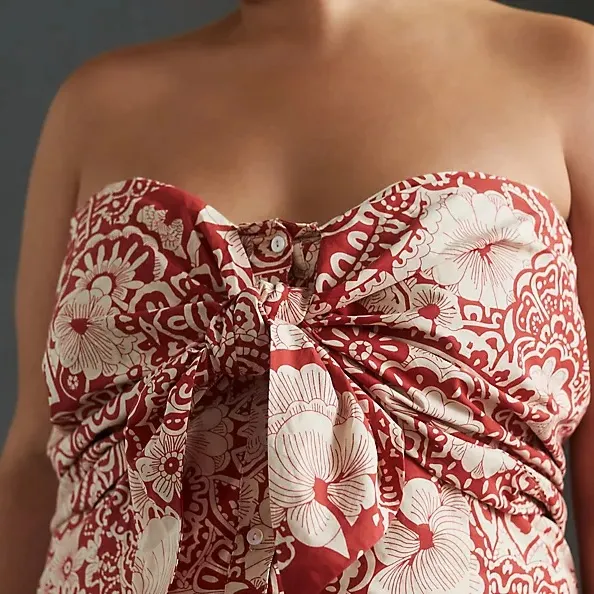 Anthropologie Blue Tassel Strapless Mini Dress Women's Size L Beach Boho Coastal - Image 2