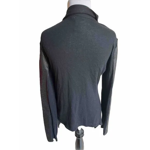 Neiman Marcus‎ Cashmere Cotton Blend Cardigan Sweater Womens Black Leather S - Image 3