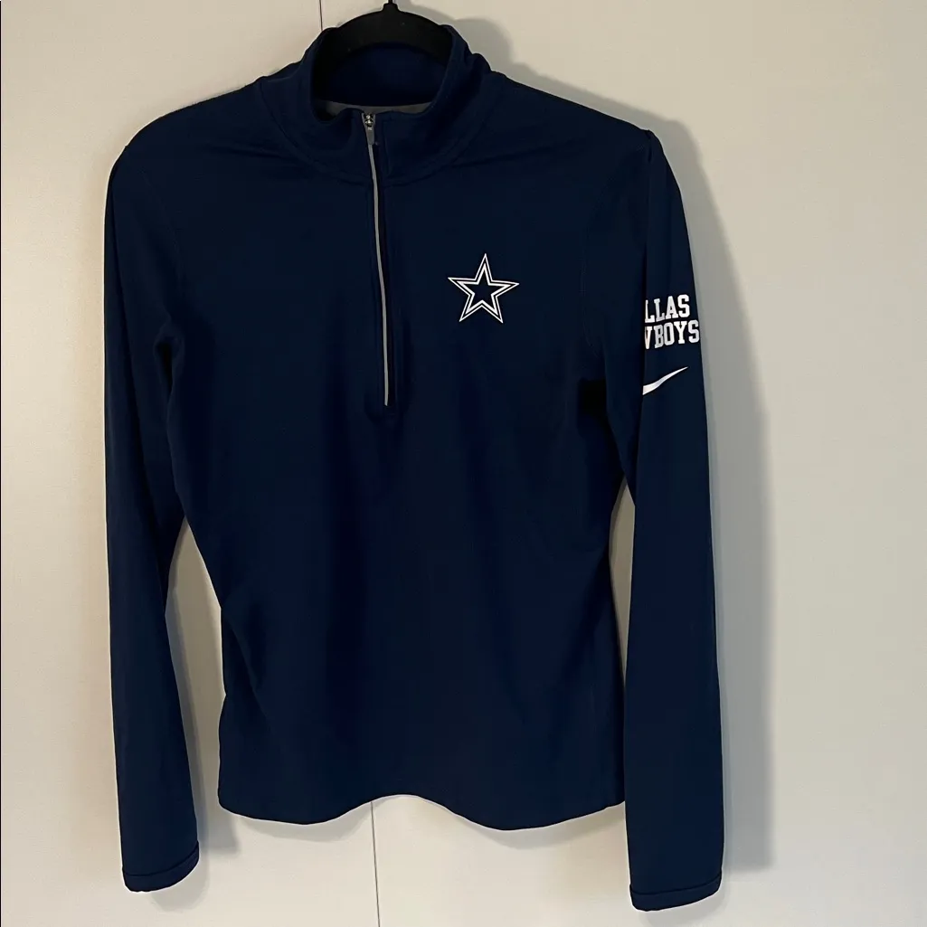 Nike NFL Team Apparel Dallas Cowboys Navy Quarter Zip Pull Over Jacket Medium Blue - Image 2