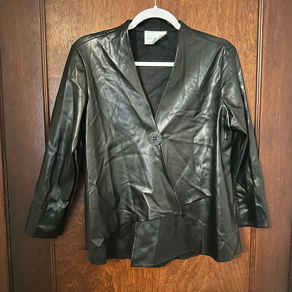 Compli K Woven Faux Leather Jacket W/ Button Front Size M Black Size M - Image 2