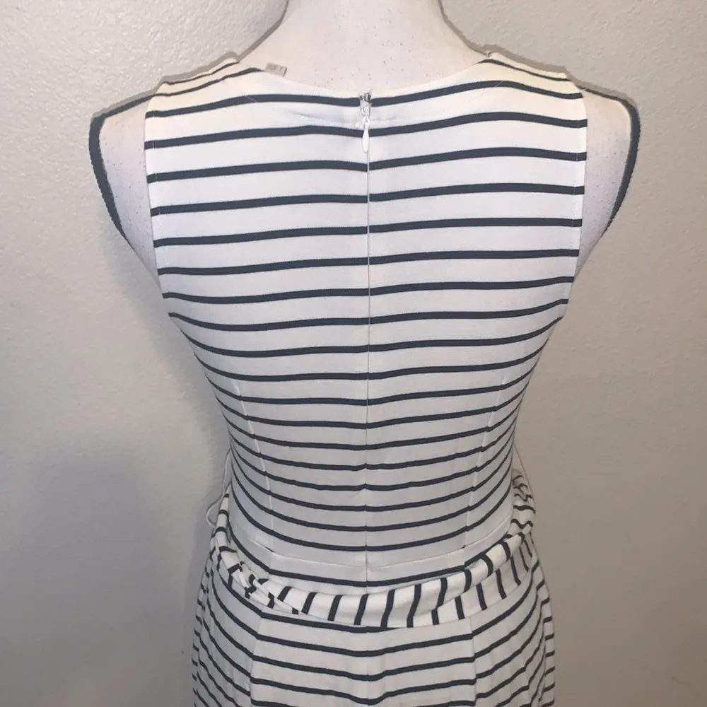 Loft Ann Taylor  white striped office sleeveless midi dress with belt - Image 8