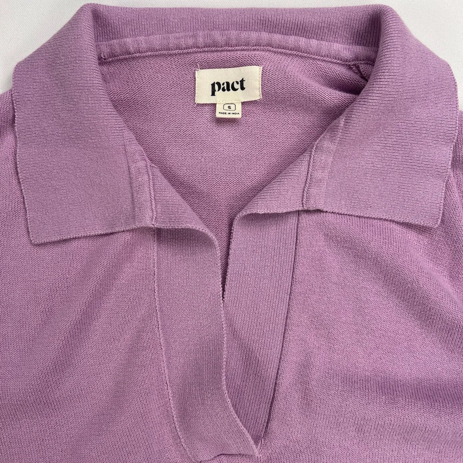 Pact Split Neck Collared Polo Sweater Organic Cotton Lavender Purple Size S - Image 8
