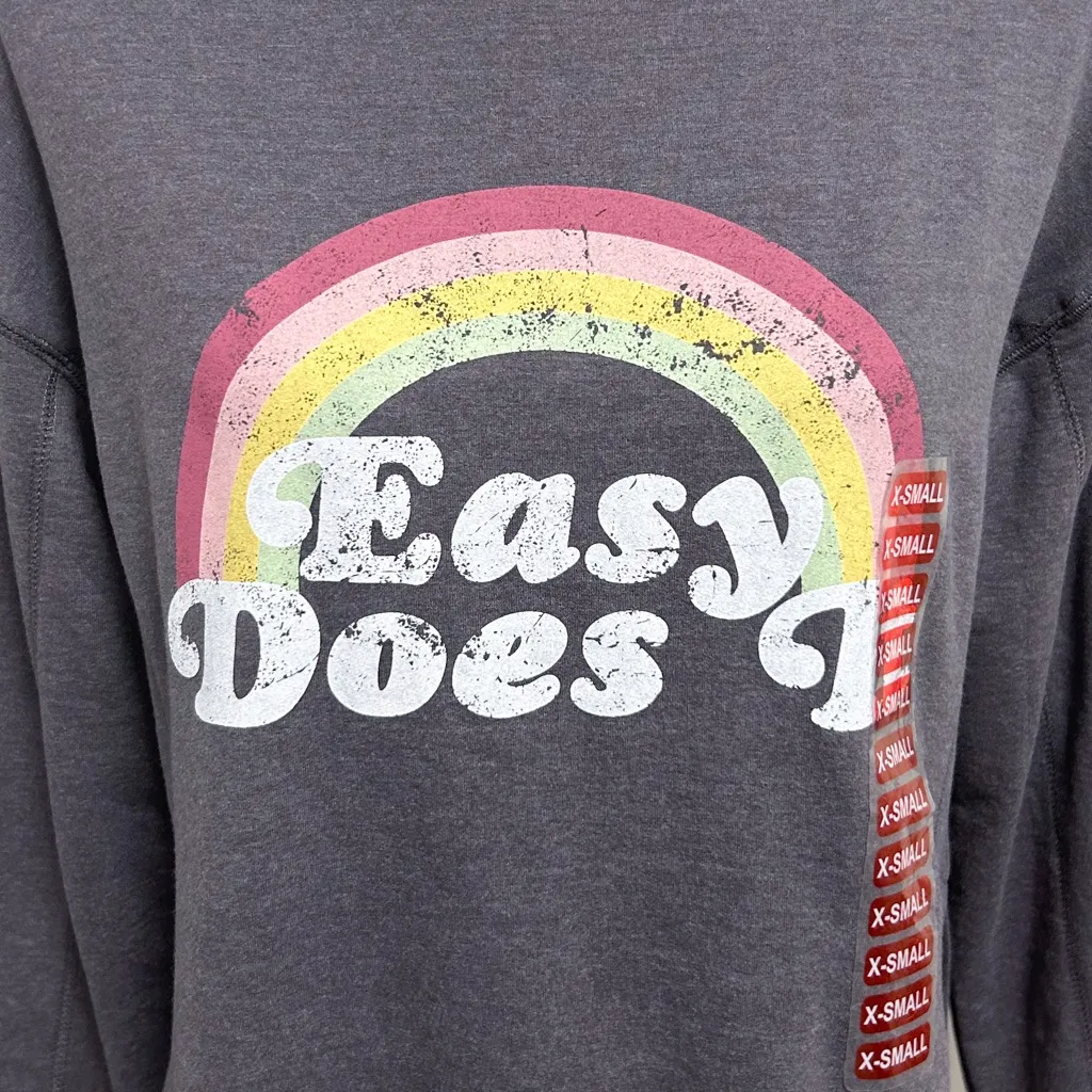 Wildfox Heather Grey Easy Does It Rainbow Distressed Print Sweatshirt XS NWT - Image 3