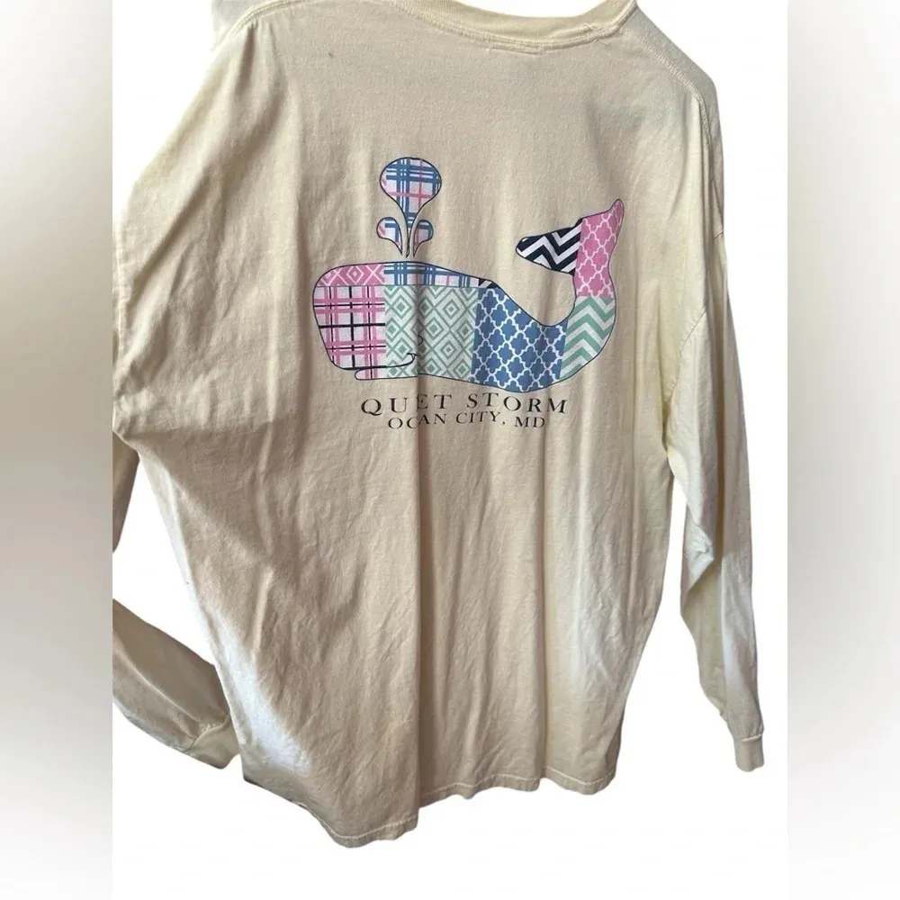QUIET STORM SURF SHOP Y2K graphic tee. Pale yellow, pastel whale, XL, 23” P2P Yellow - Image 3