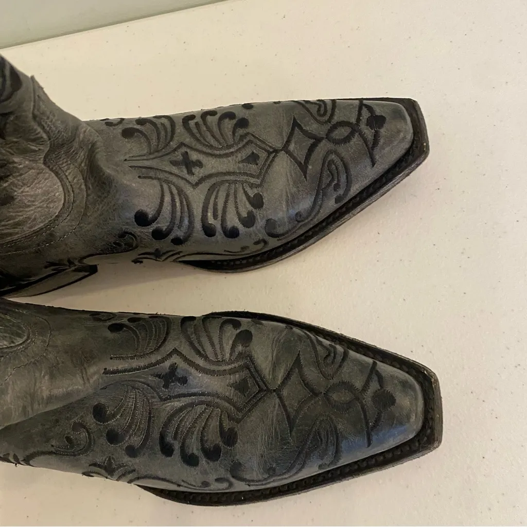 Shyanne Tall Black Gray Leather cowgirl cowboy western boots size 8.5 - Image 2