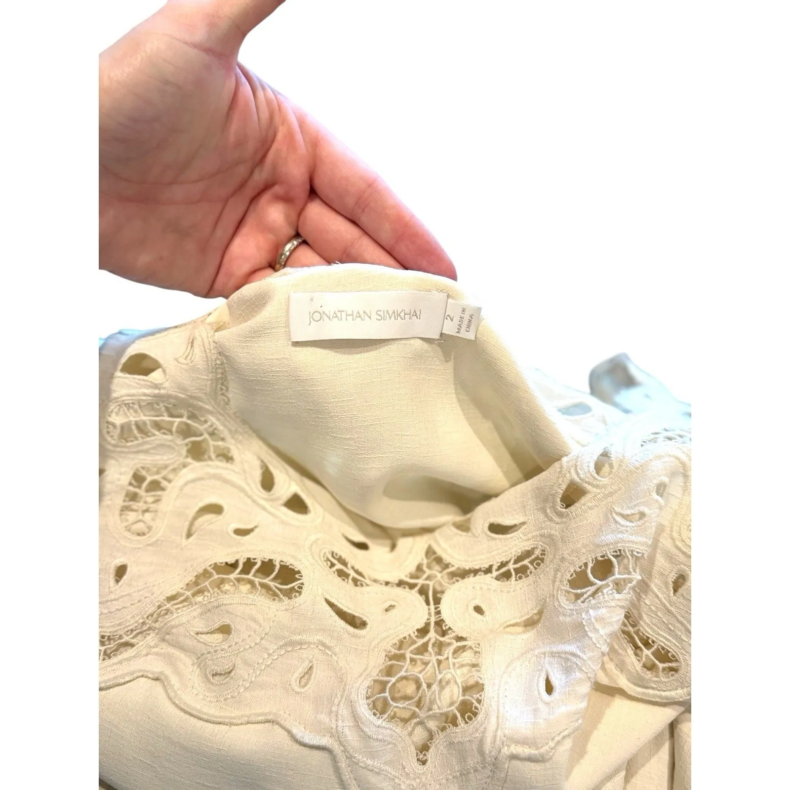 Jonathan Simkhai‎ Women's Ivory Avra Embroidered Detail Long Sleeve Dress 2 $695 - Image 5