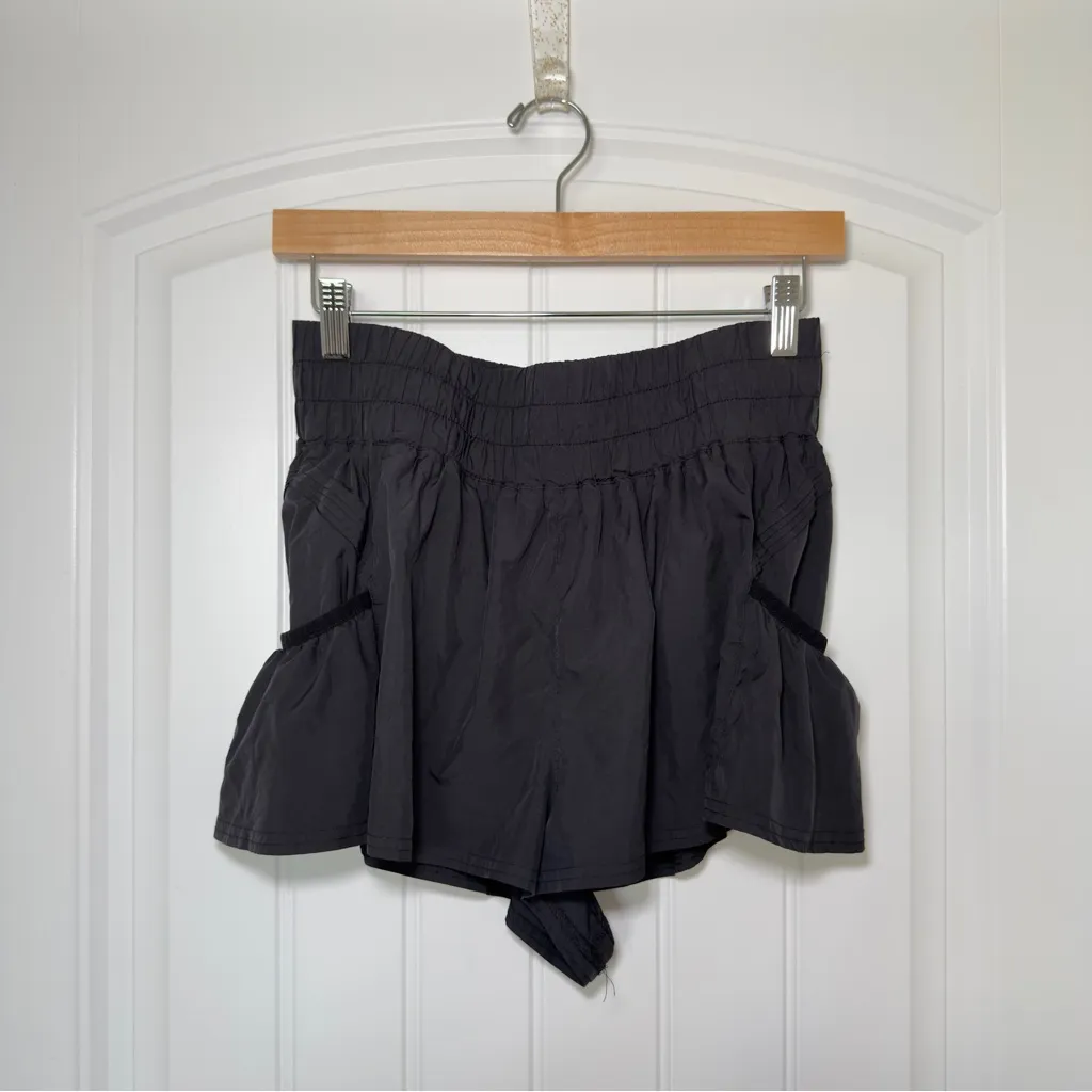 Free People Movement Medium Black Get Your Flirt On Shorts Elastic Waist Pockets - Image 3