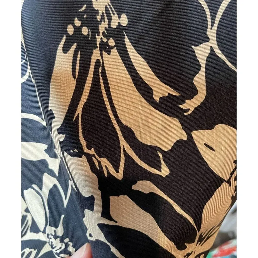 Ann Taylor Silk Lined Floral Print Mini‎ A Line Skirt Size 6 Dark Brown Beige - Image 6