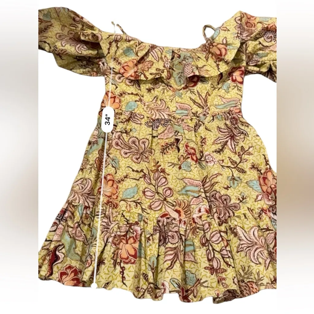 Ulla Johnson Lila Off The‎ Shoulder Yellow Multicolor Floral Mini Dress Sz 10 - Image 12