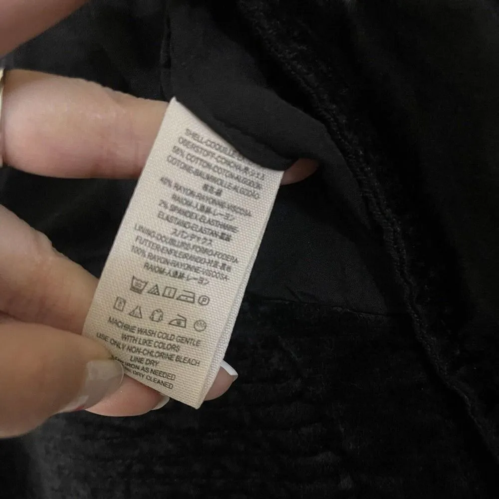 FREE PEOPLE black velour motorcycle full zip jacket lace sleeve detail SMALL - Image 5