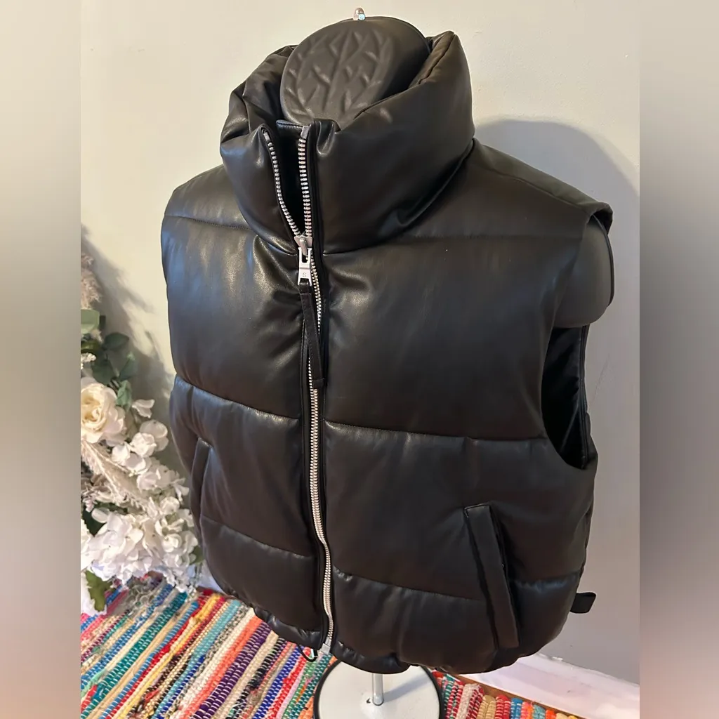 NEW S13 new York Vegan Leather Puffer Vest Jacket Ski Coat Snow Black Large - Image 2