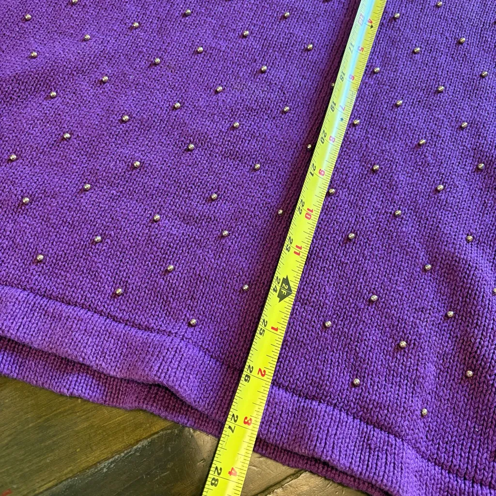 Victoria Harbour Purple Beaded Sweater Sequin Gem Boxy S Long Line Vintage Gold - Image 7