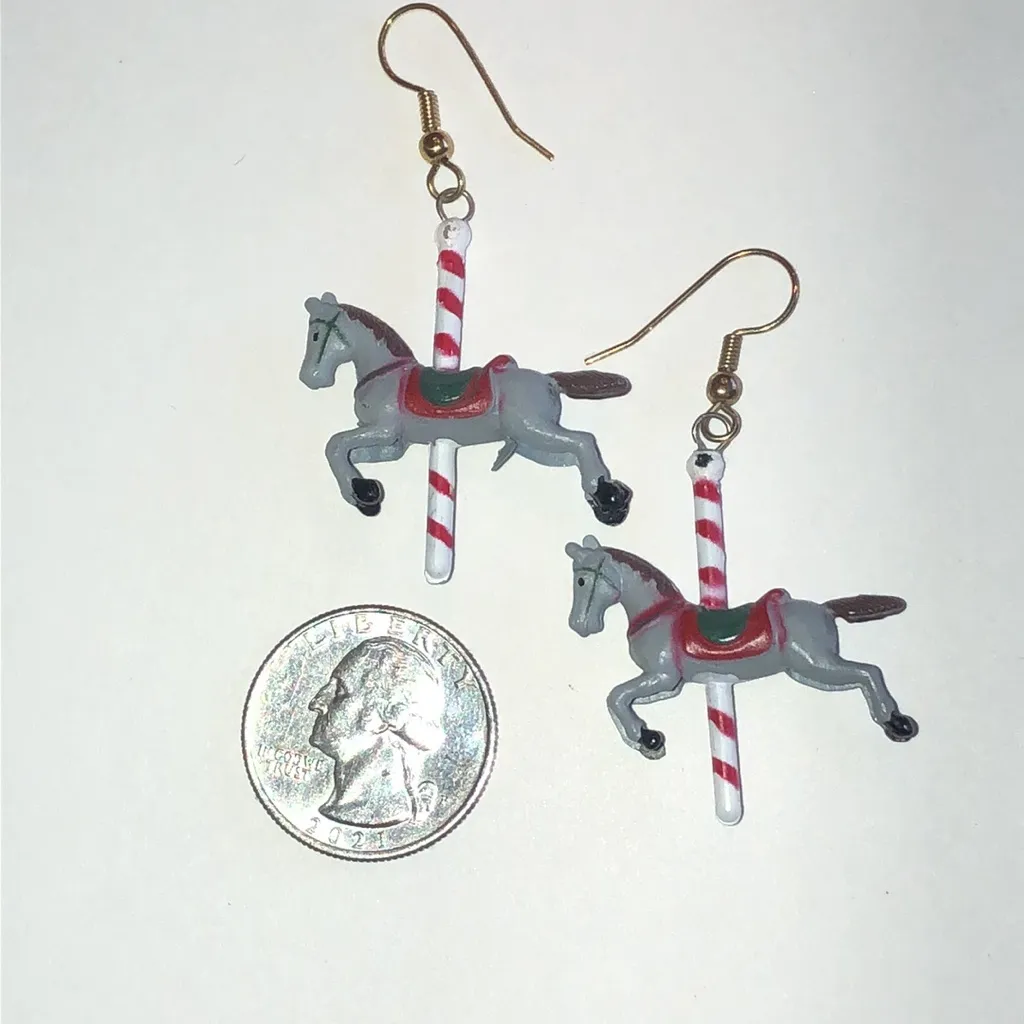 Carousel Horse Retro Boho Unique Earrings Gray - Image 3