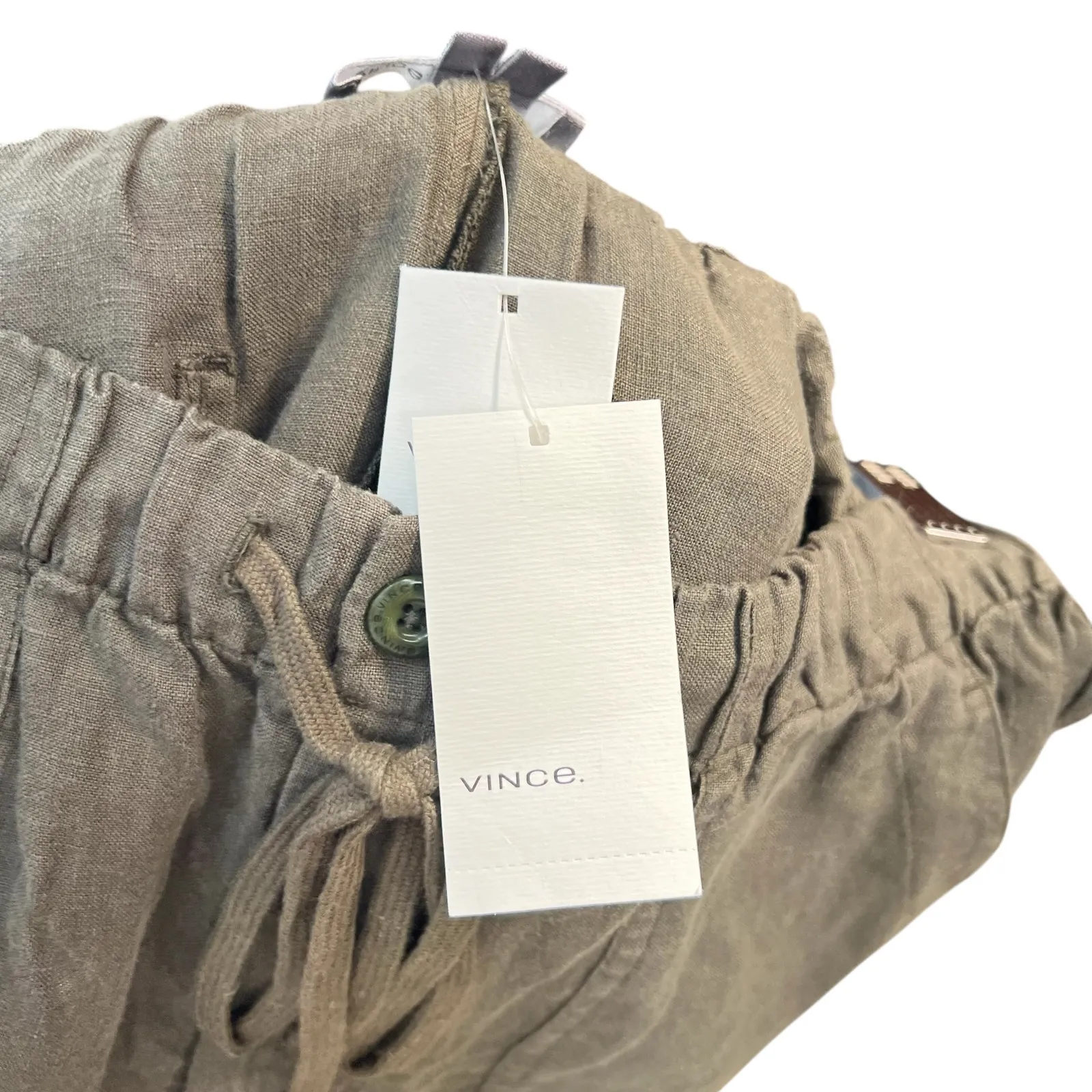 Vince Shorts Linen Drawstring Button Fly‎ Green Size Medium - Image 5