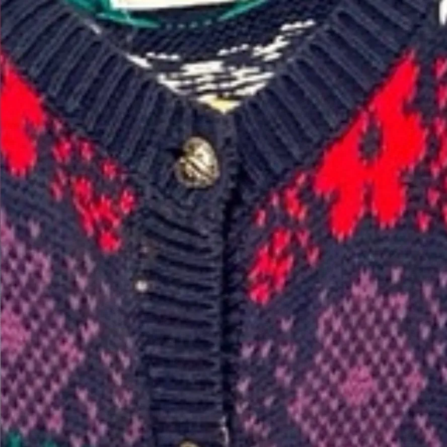 Vintage ASHLEY Hand knit cardigan Size L Hearts and Flowers cottagecore Blue Size L - Image 8