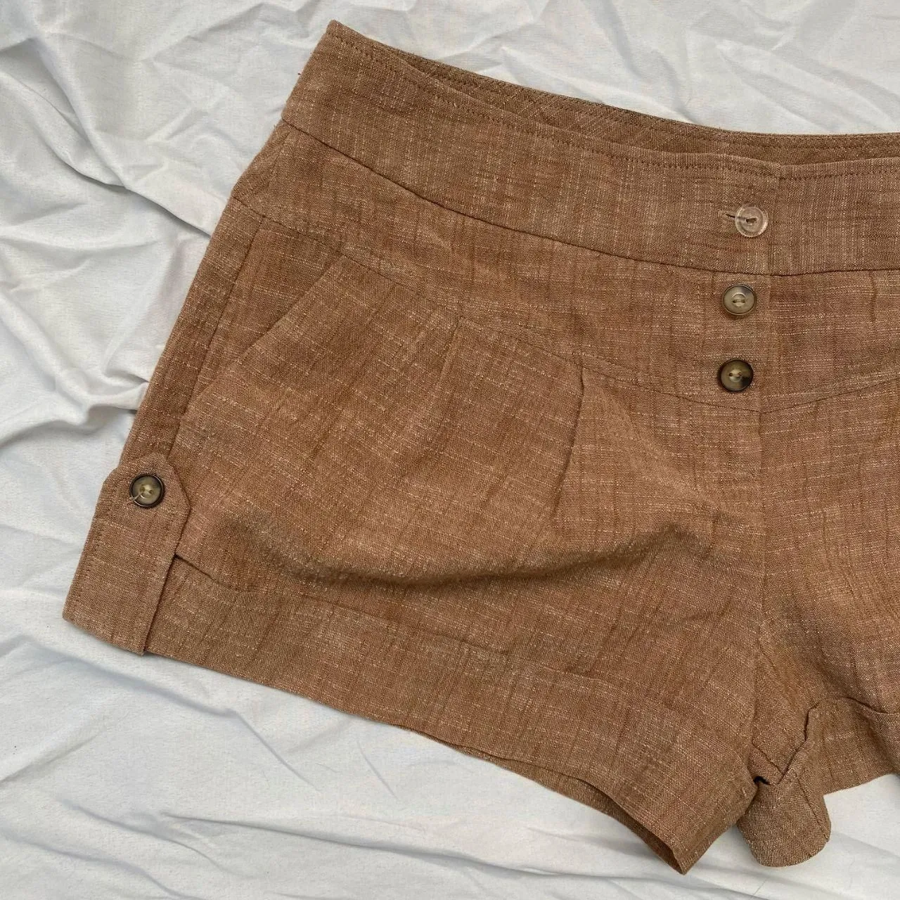 Iz Byer Early 2000's Brown Tan Linen Look Ultra Short Micro Shorts Size 11 / M - Image 2