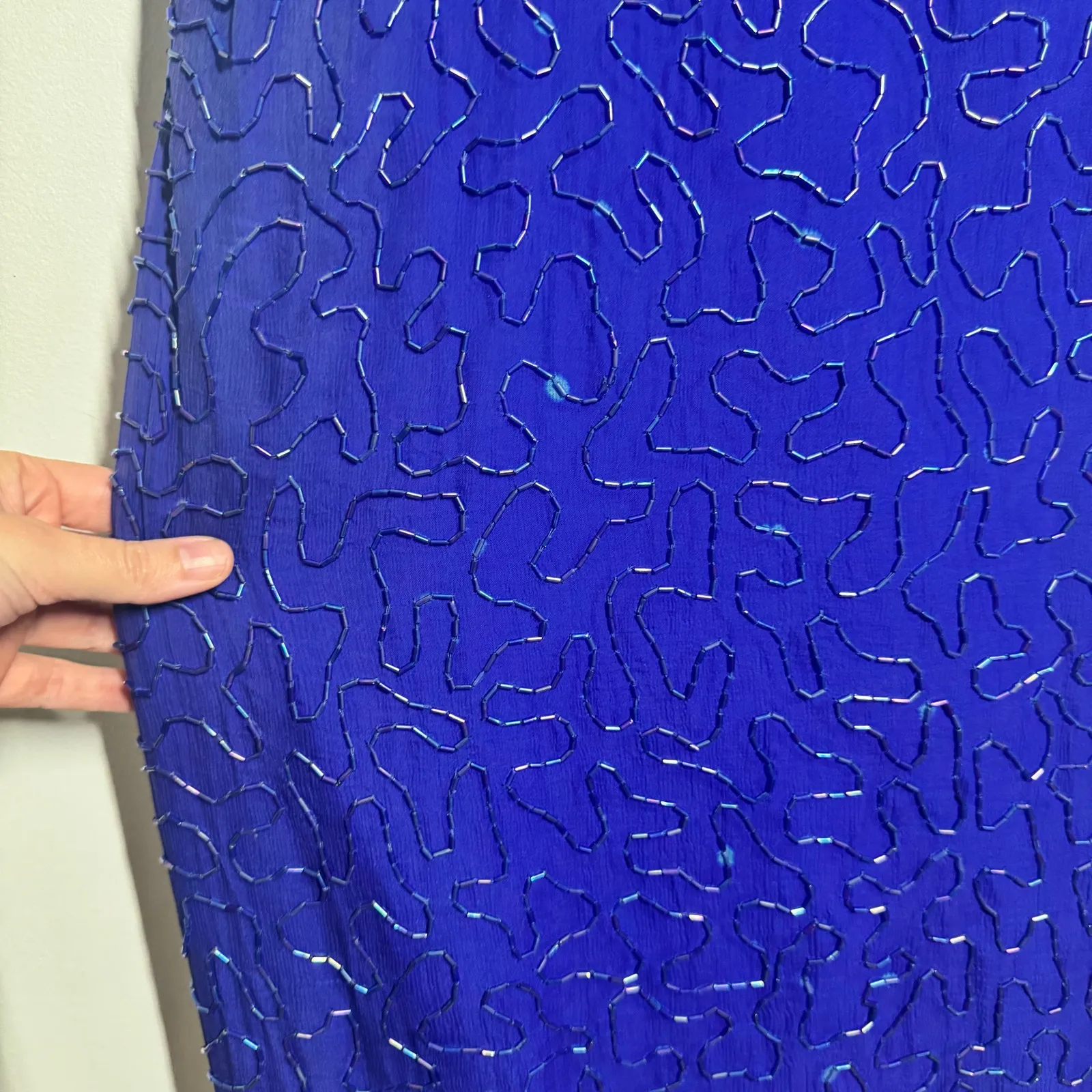 Stenay Vintage 80s Dress Women 16 Royal Blue Sequin Knee Length Cocktail Party - Image 10