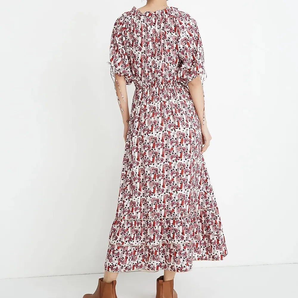 Warm NYC geranium metallic floral gorgeous gold trim dress Pink - Image 10