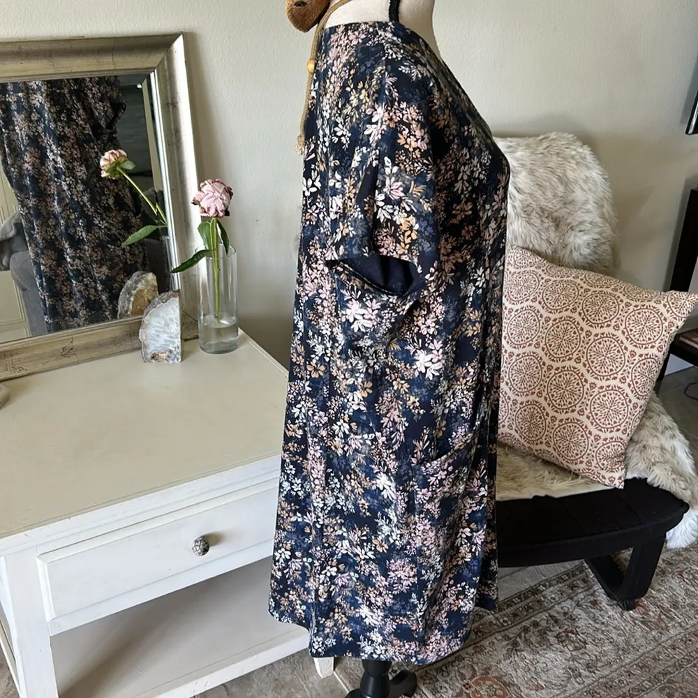 J. Jill pure easy knit two pocket navy floral comfy dress 100% cotton XL Petite‌ Blue - Image 7