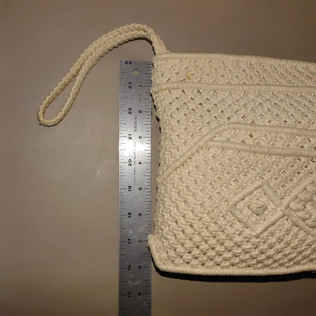 Macrame Crochet Woven Bag Purse Clutch Wristlet Handbag Vintage Bohemian Hippie - Image 5