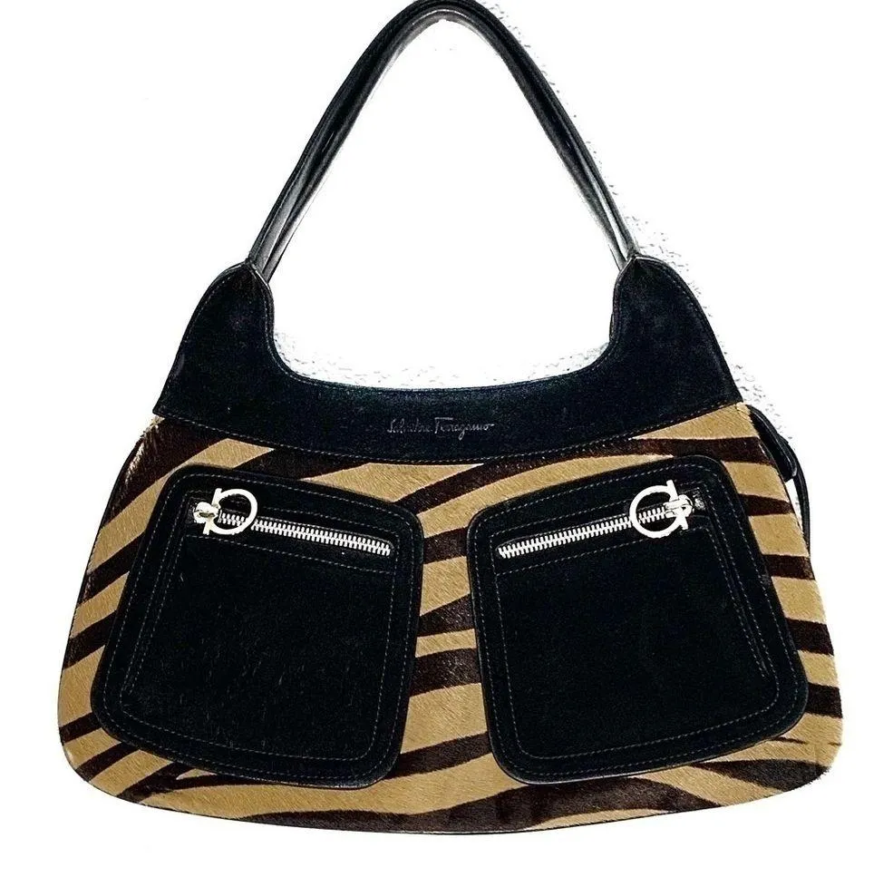 VINTAGE Salvatore Ferragamo Pony Hair Animal Print Handbag - Image 2