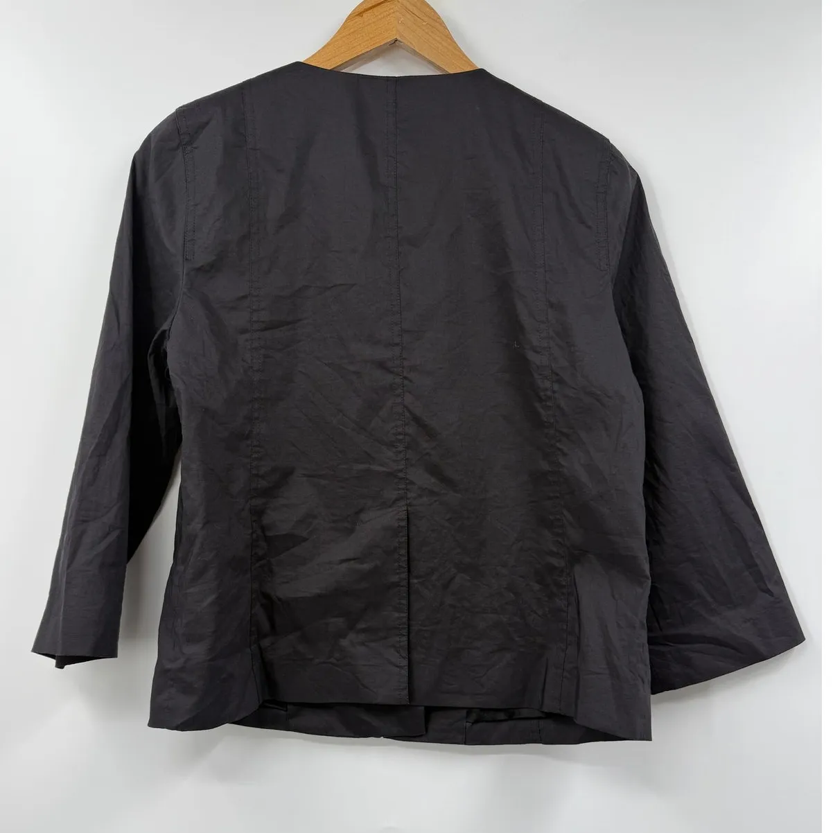 Eileen Fisher Jacket Womens Small Full‎ Zip Long Sleeve Basic Black Ramie Blend - Image 6