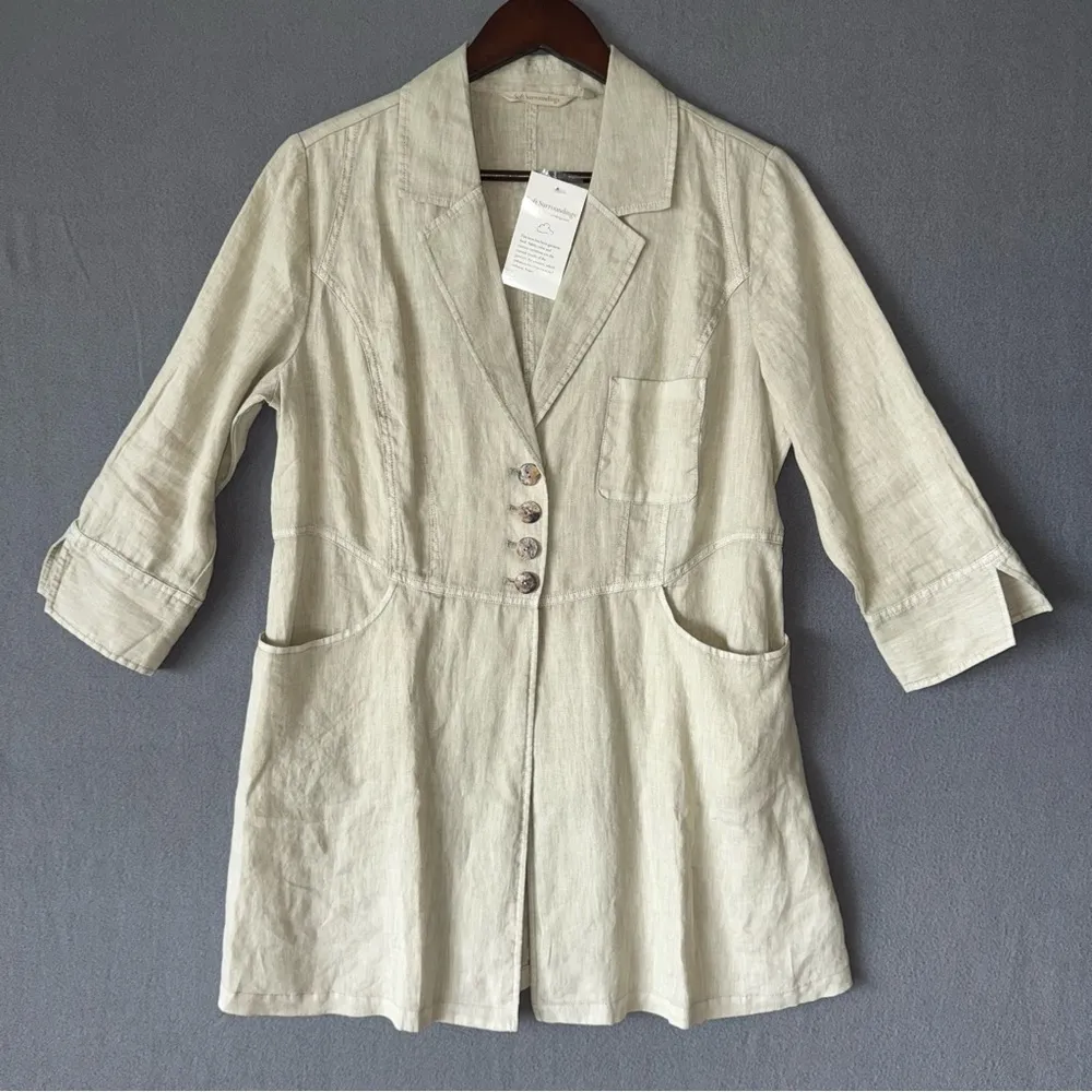 NWT Soft Surroundings Eza Beige Classy Jacket linen size Medium 3/4 sleeves - Image 2