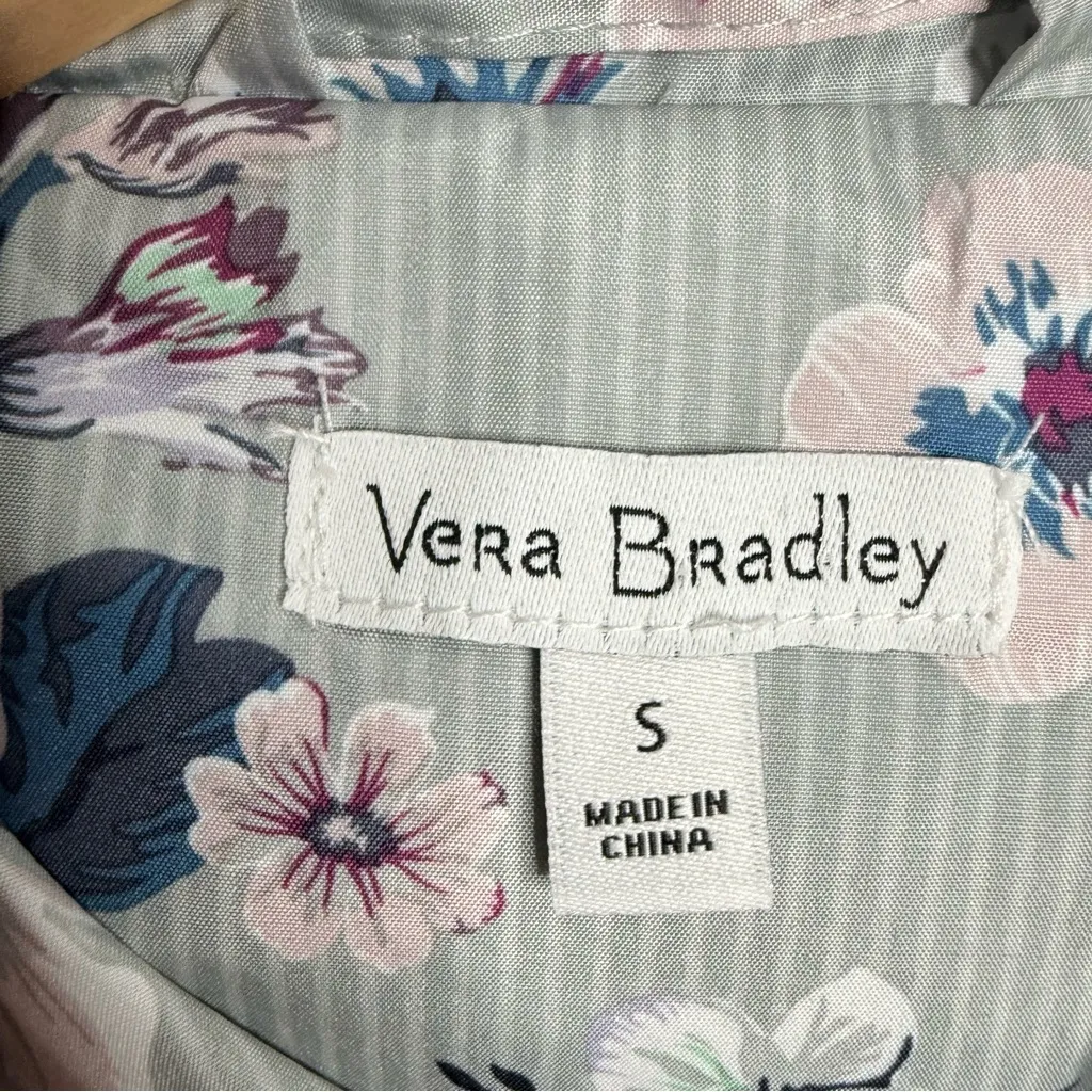 Vera Bradley Gray Floral Windbreaker Rain Jacket Hoodie Drawstring Waist Pockets - Image 3
