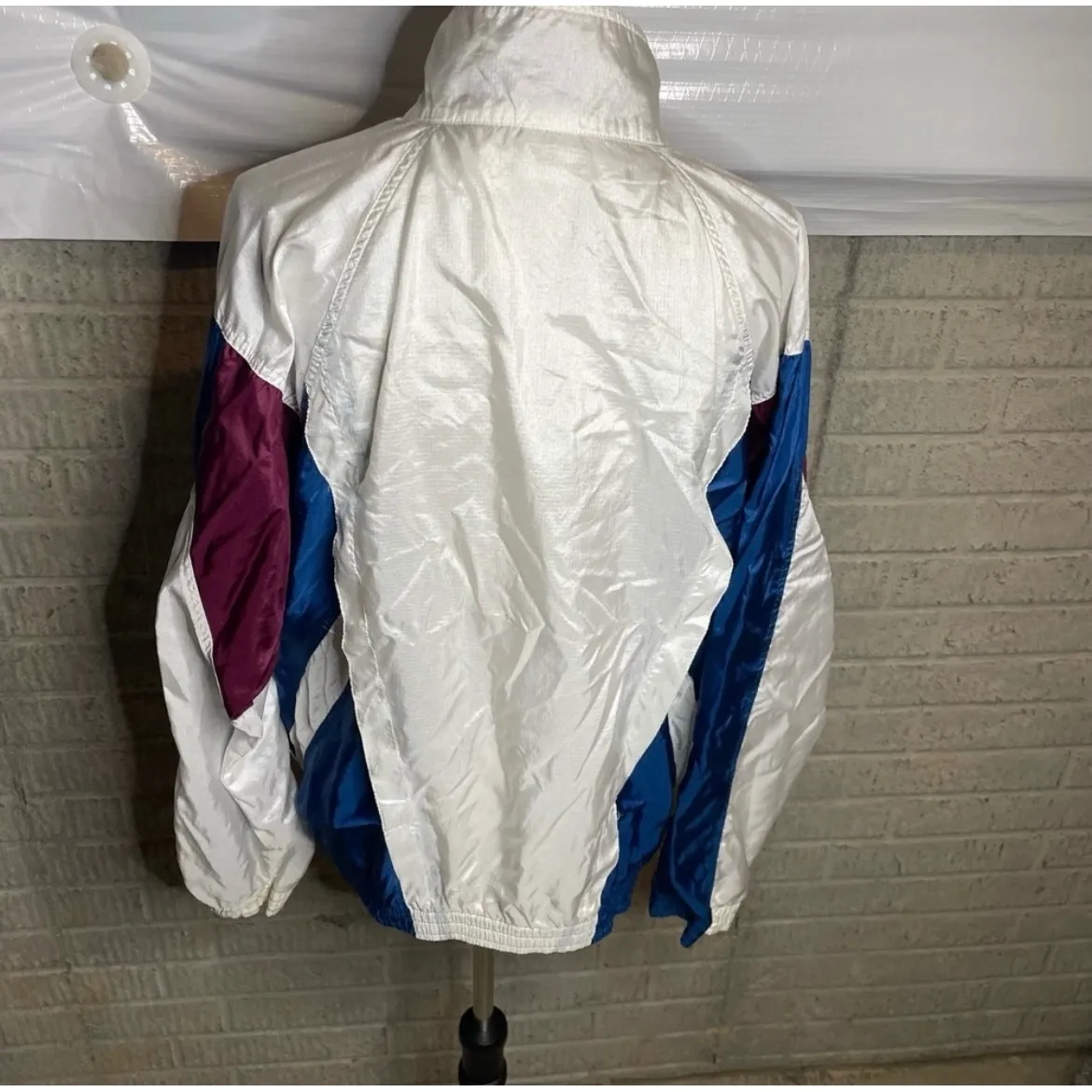 Vintage Nike Windbreaker Jacket White Blue Burgundy Colorblock Athletic Women M - Image 3