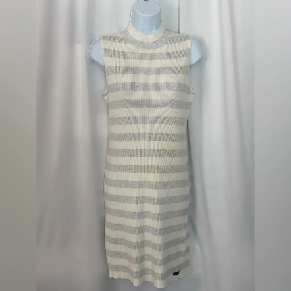 Calvin Klein Striped Ribbed Sleeveless Knit Dress (1062) - Image 2
