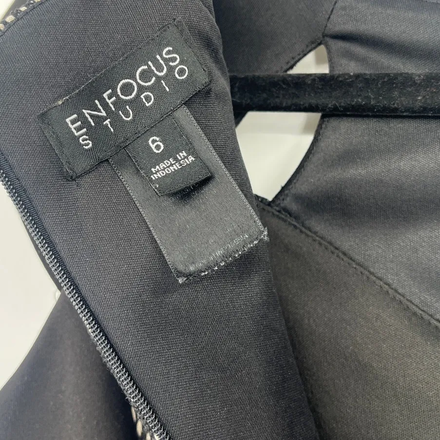 Enfocus Studio Lace Sheath Dress Sz 6 Gothic Nude Illusion Party Cutout Witchy - Image 8