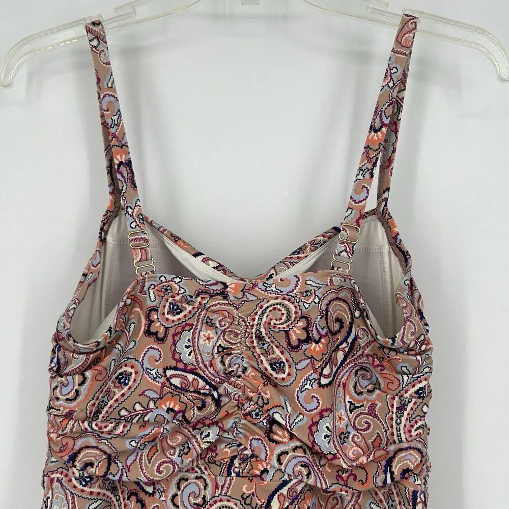 Lands End Pink Paisley One Piece Swimsuit Tummy Control Shirred UPF 50 S… Size 10 - Image 7