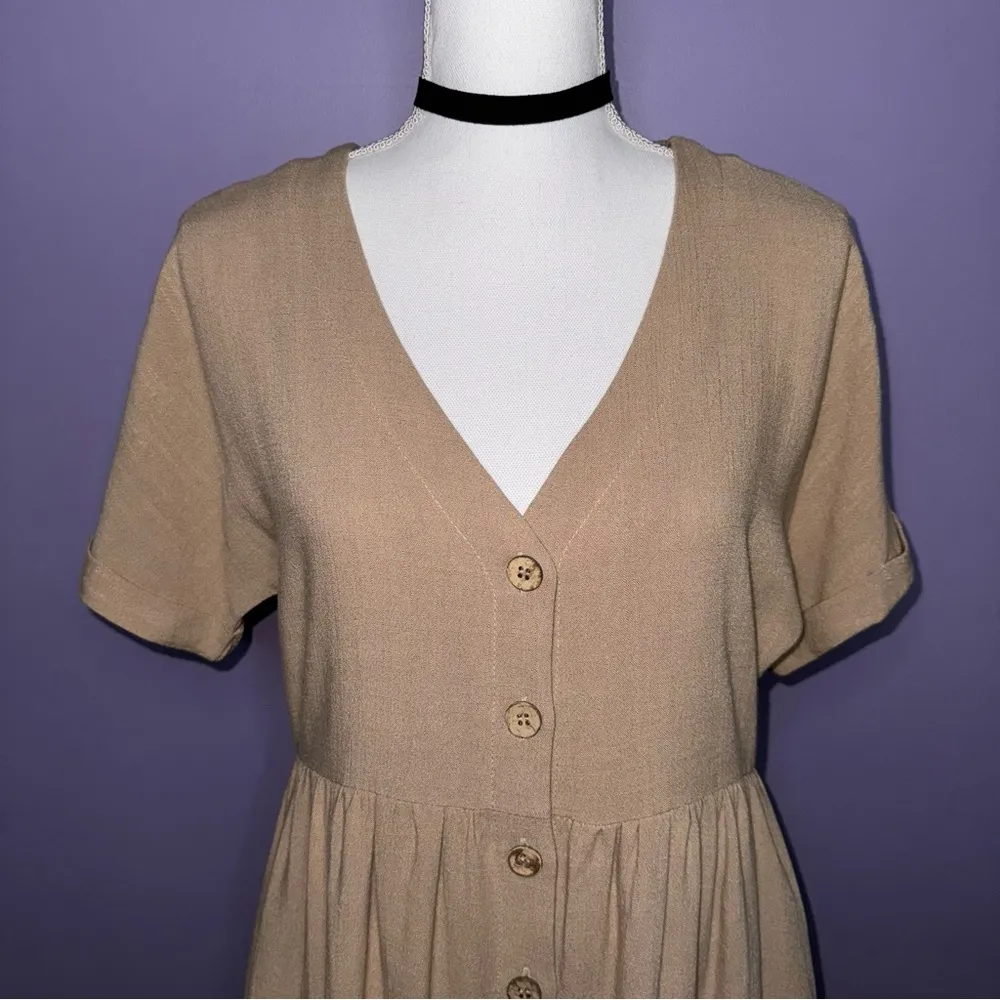 NWT  Tan Button Front Linen Blend Dress - Image 3