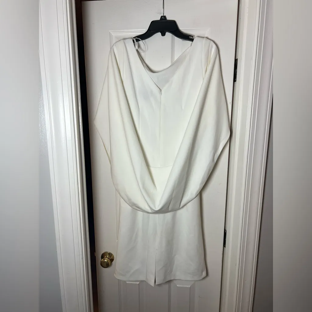 Betsy & Adam NEW Jordan Short Scuba Crepe Draped Back Cape Dress White Size 8 - Image 7