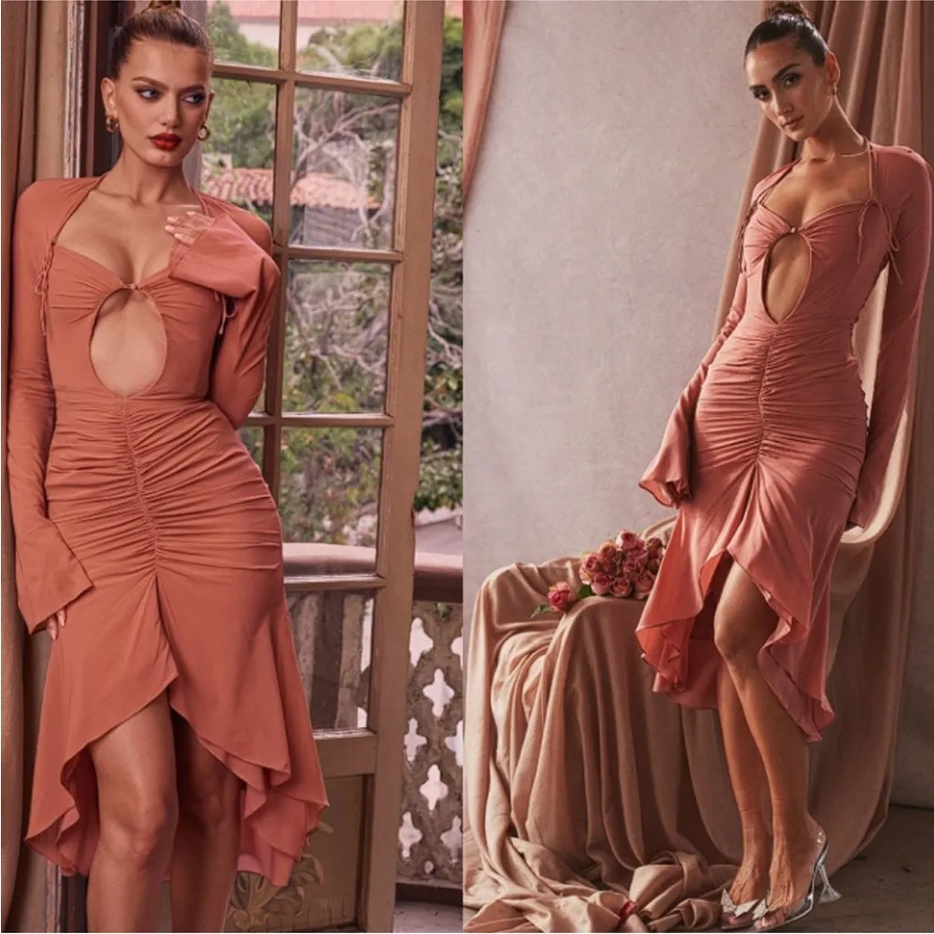 HOUSE OF CB 'Reine' Rose Real Silk Ruffle Midi Dress NWOT size‎ M - Image 2