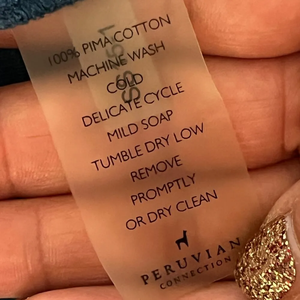 Peruvian Connection Women's Teal Blue Pima Cotton Dress Pockets 3/4 Sleeve Large - Image 5